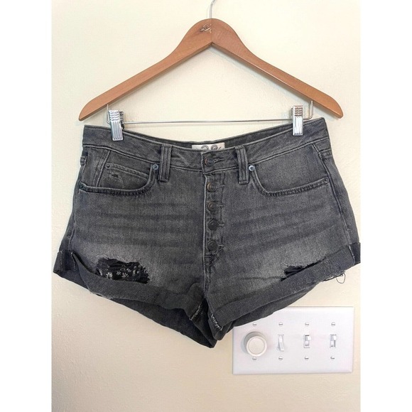 Free People We the Free Shorts Womens 28 Distressed Jean Button Fly Cuffed Gray - Picture 1 of 14